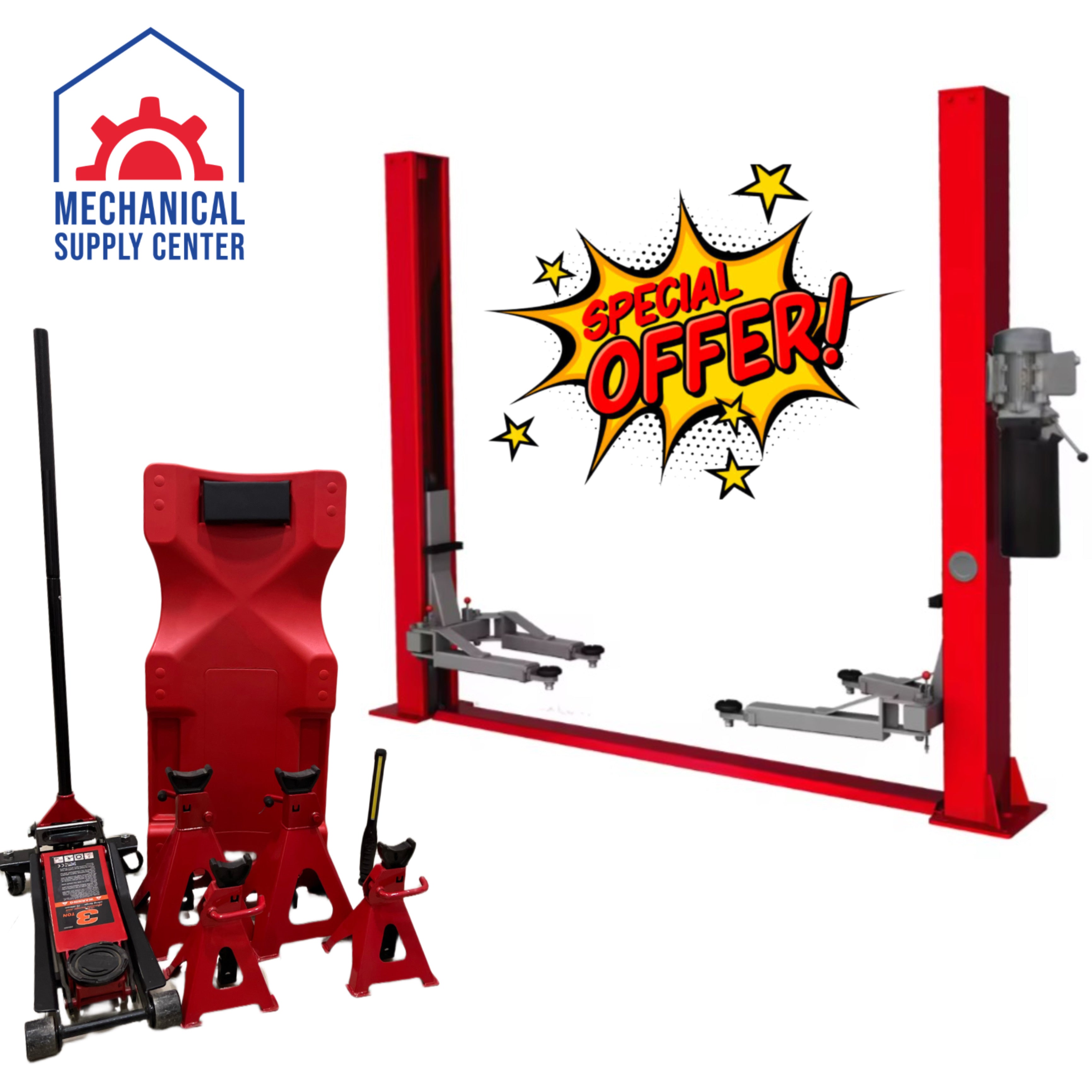 SPECIAL GARAGE BUNDLE 2Post lift 4 Ton, Floor Jack Double Pump, 2 Se