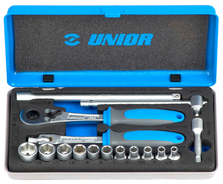 Unior Socket set 1/4" in metal box, 16 Pieces