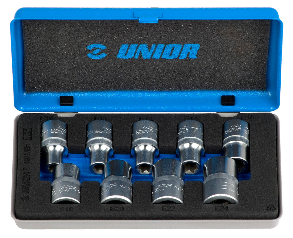 Set of Sockets With Internal TX Profile 1/2" In Metal Box, 9 Pieces