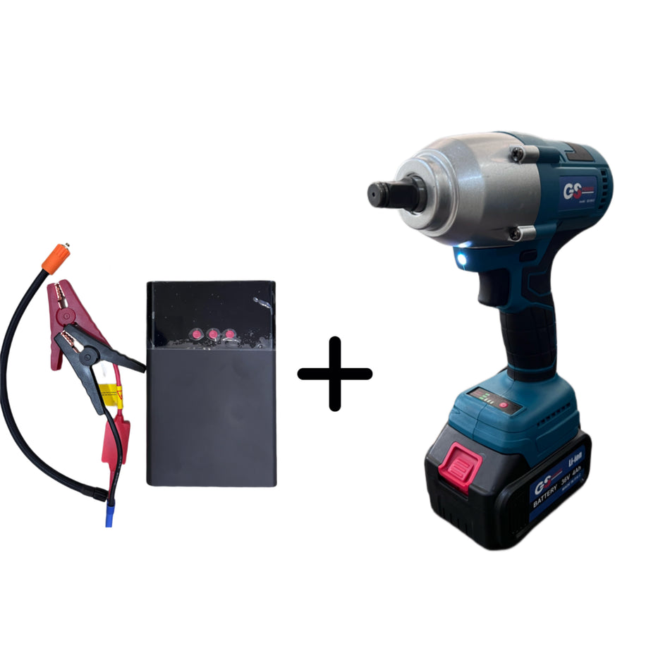 BUNDLE: Battery Jump Starter 12V with Air Pump + 1/2" Impact Wrench Set 500Nm