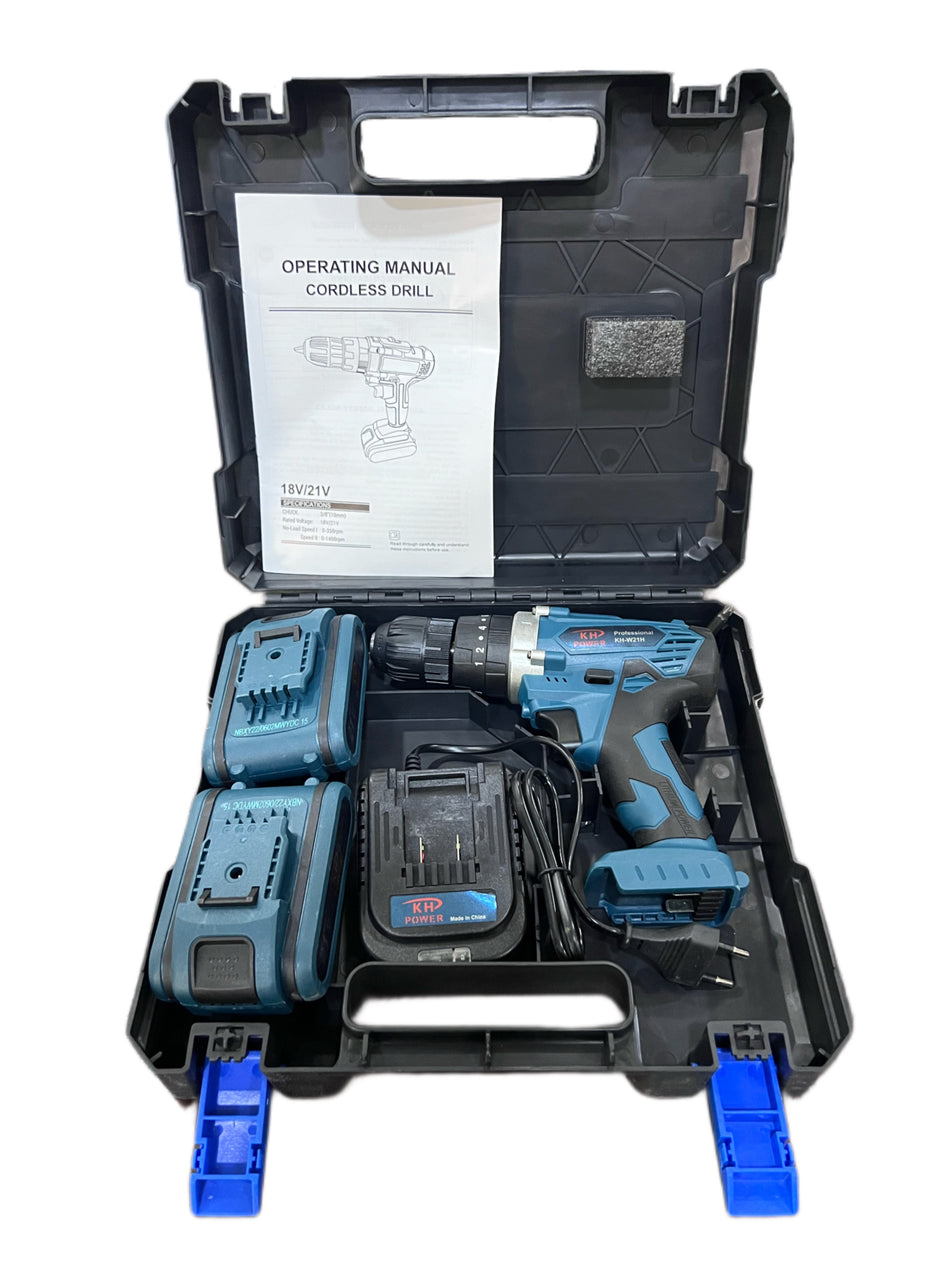 Cordless Impact Drill Set with 2x21V 2Ahm Batteries +Charger