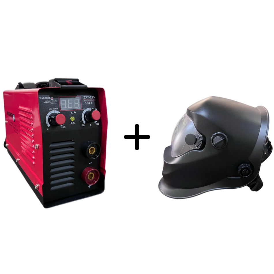 ULTRA WELDING BUNDLE: Wagener MMA Stick Welding ZX7-225 + Automatic Shade Controlling Glass Clear Welding Mask and Helmet