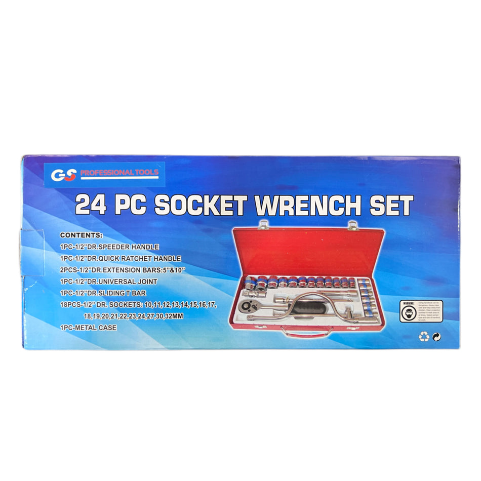 24 Pieces 1/2 DR. Socket Wrench Set