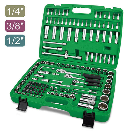 TOPTUL 151PCS PROFESSIONAL GRADE 1/4", 3/8" & 1/2" DR. FLANK SOCKET SET